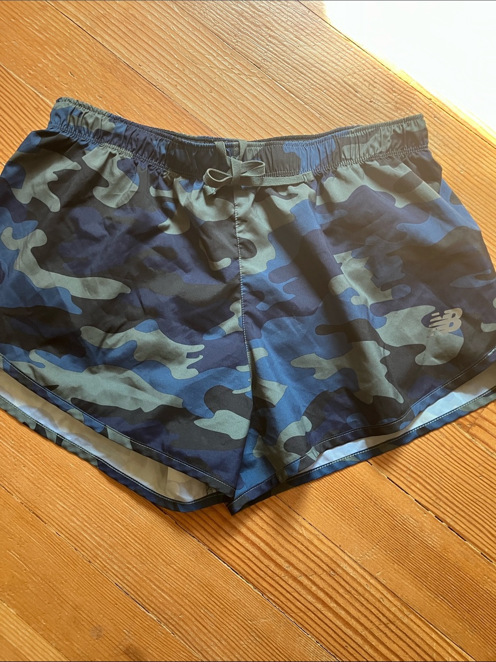 New Balance Men’s Blue and Olive Camo Athletic Shorts